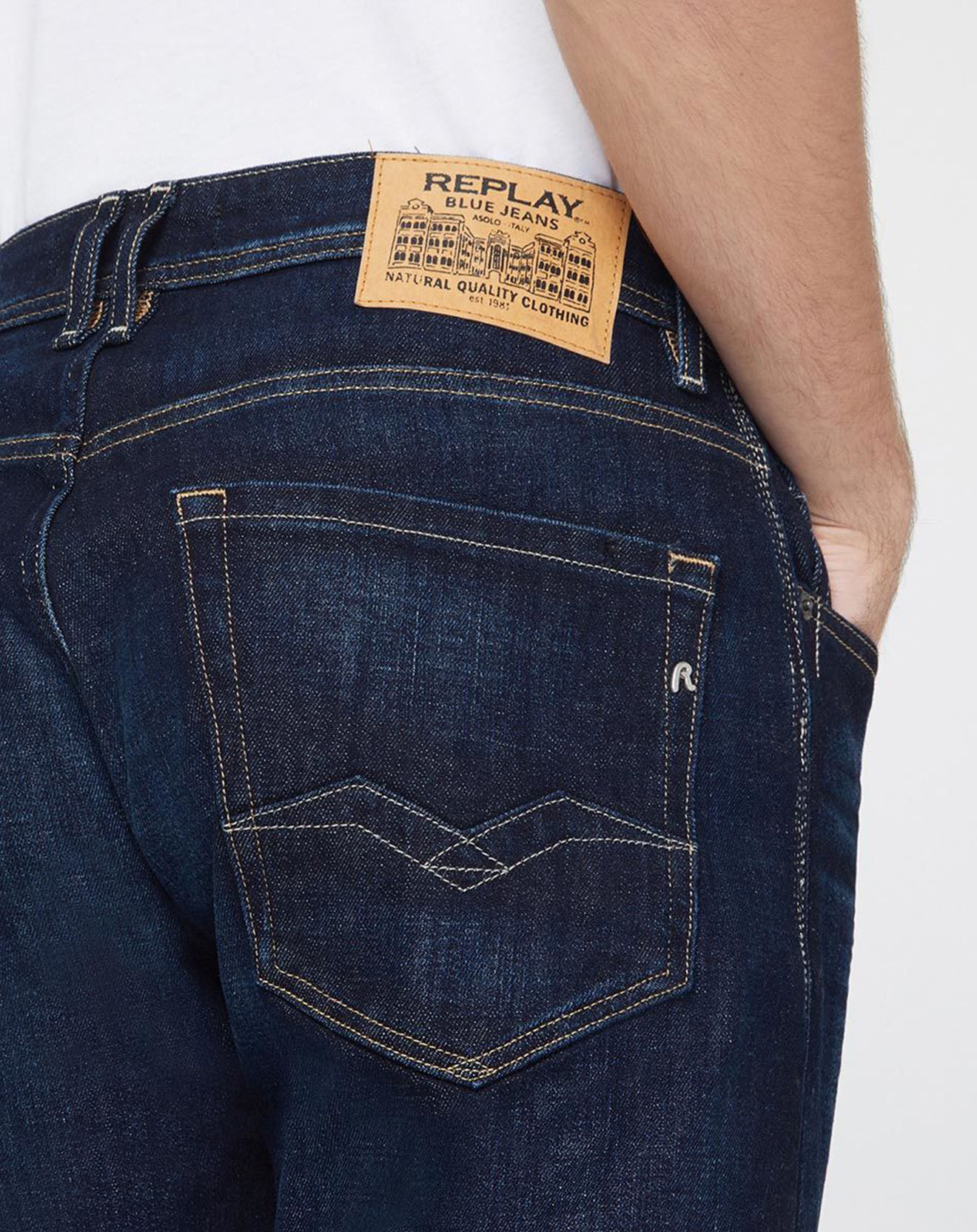 Replay Jean droit 100% Coton Bio Pure Denim Rocco bleu foncé