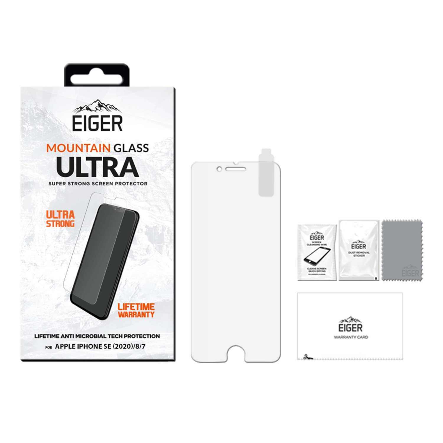 iPhone SE (2022/2020) / 8 / 7 / 6S Antimikrobielle Mountainglass Ultra 2.5D Panzer Glas Display Schutz Case Friendly (EGMSP00157)