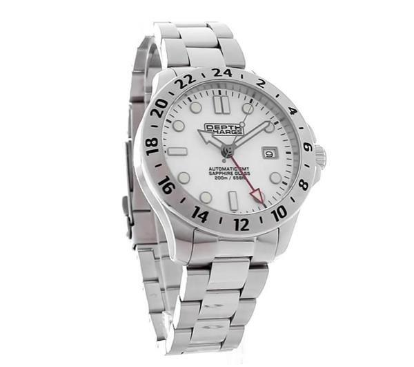 Depth Charge Stainless Steel White Dial Dive Watch