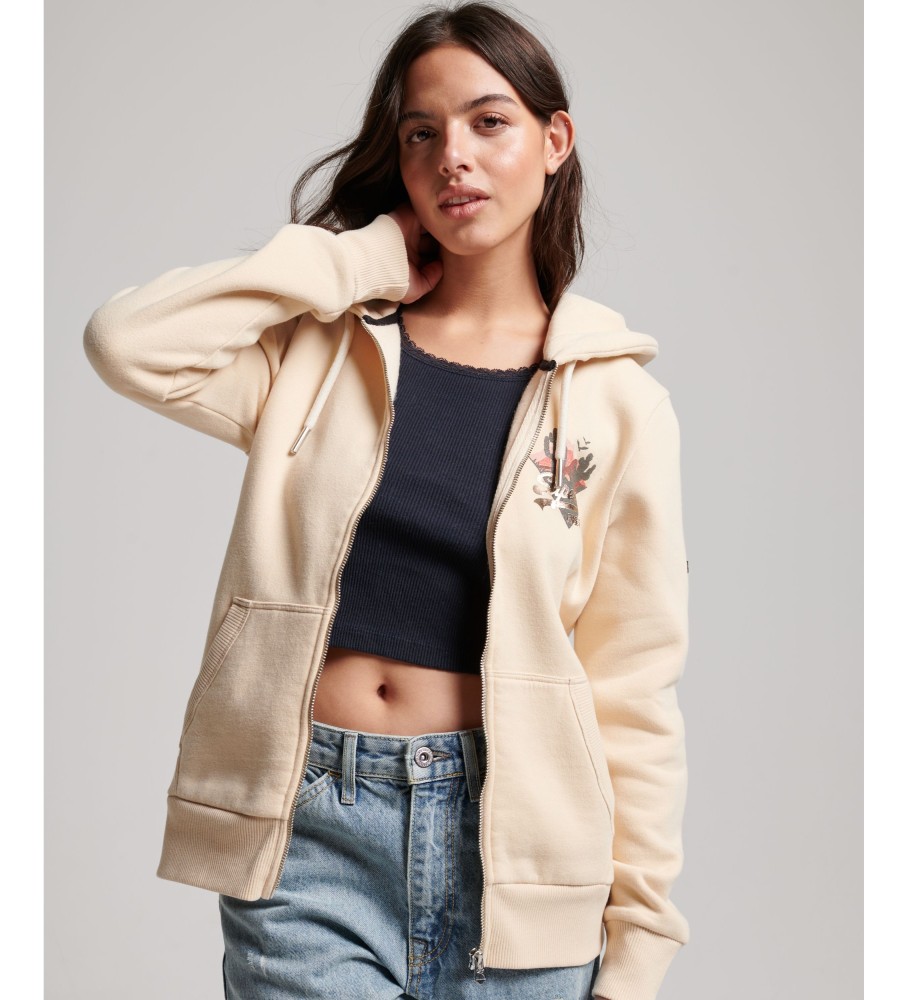 Moletom com zíper Superdry Vintage Logo Narrative na cor bege