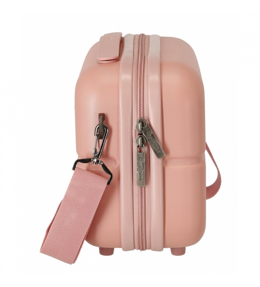 Nécessaire Pepe Jeans em ABS, adaptável a malas de viagem, cor rosa claro - 29x21x15cm -