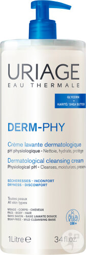 Uriage Crème Lavante Dermatologique Peaux Sensibles Visage/ Corps/ Cheveux Flacon Pompe 1l