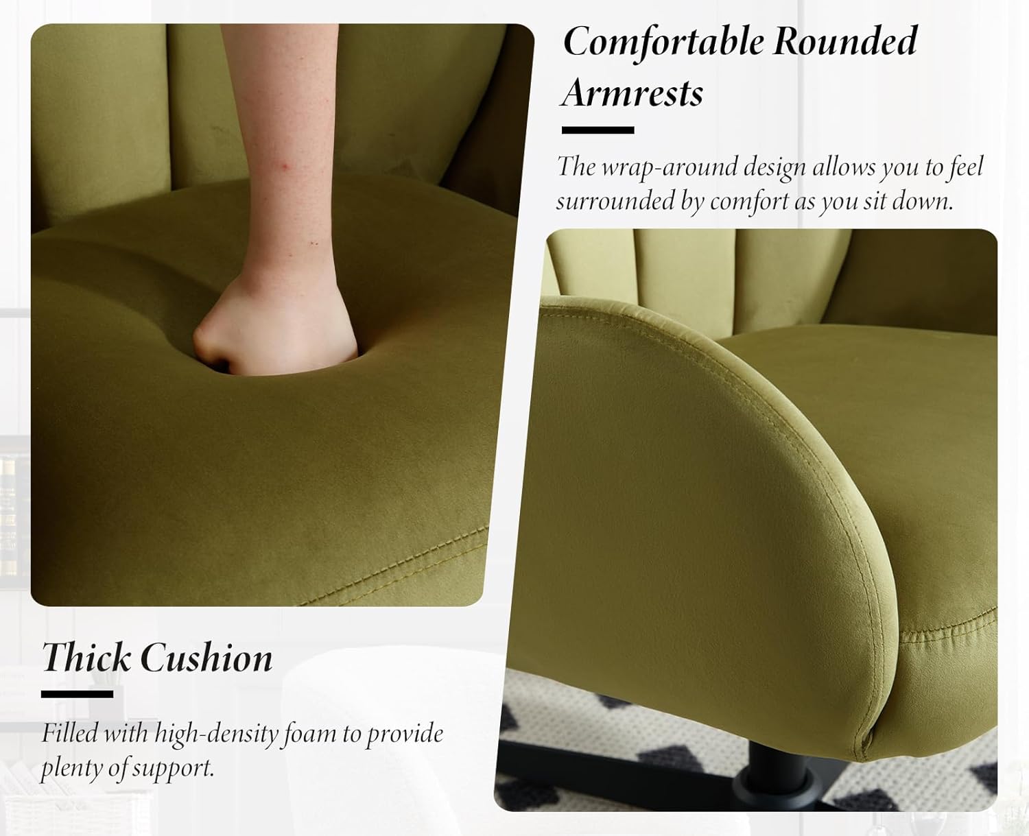 Loungesessel Ohrensessel 360°Drehbar, Muschelförmiger Sessel Polsterstuhl Lesesessel Samt für Wohnzimmer Schlafzimmer Büro, Grün