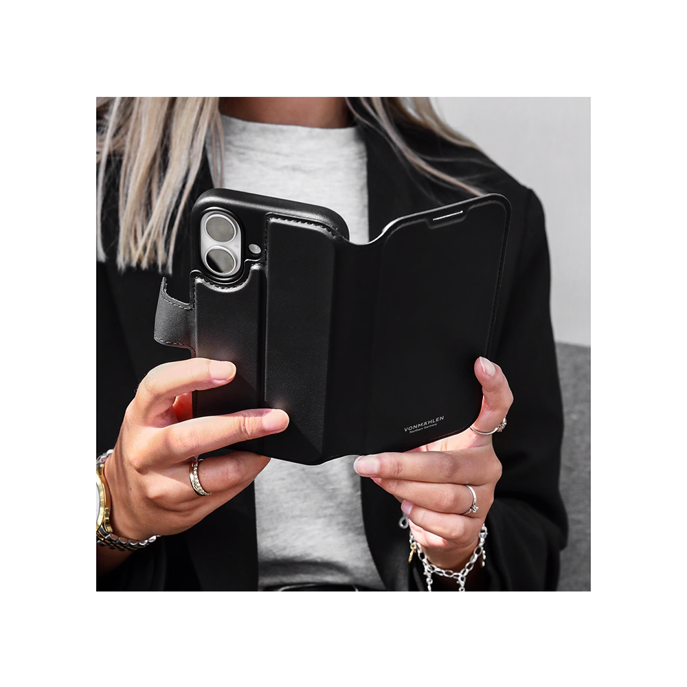 2in1 iPhone 17 MagSafe Vegan Folio Leder Tasche Flip Cover (LLF00001) - Schwarz