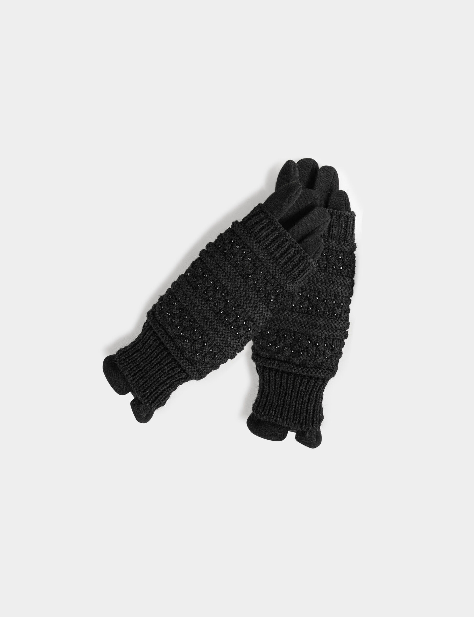 Gants en maille avec strass noir femme - noir