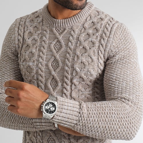 Pull Col Rond Torsades 0381 Beige Chiné