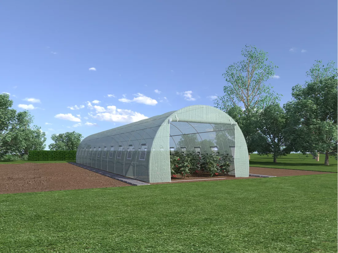 Serre tunnel avec structure en acier 36 m² - L300 x l1200 x H200 cm - Vert - IPOMEA