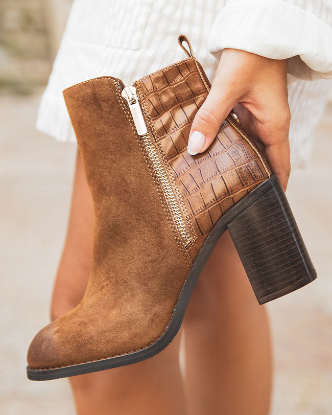Bottines femme camel à talon - Emilie