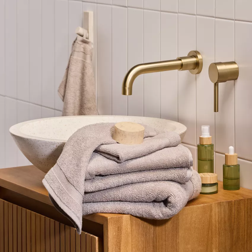 (6-tlg. Set) Baumwoll Frottierset Fresco Frottee Badezimmer Tücher inkl. Gästetuch / Handtuch / Duschtuch - Taupe