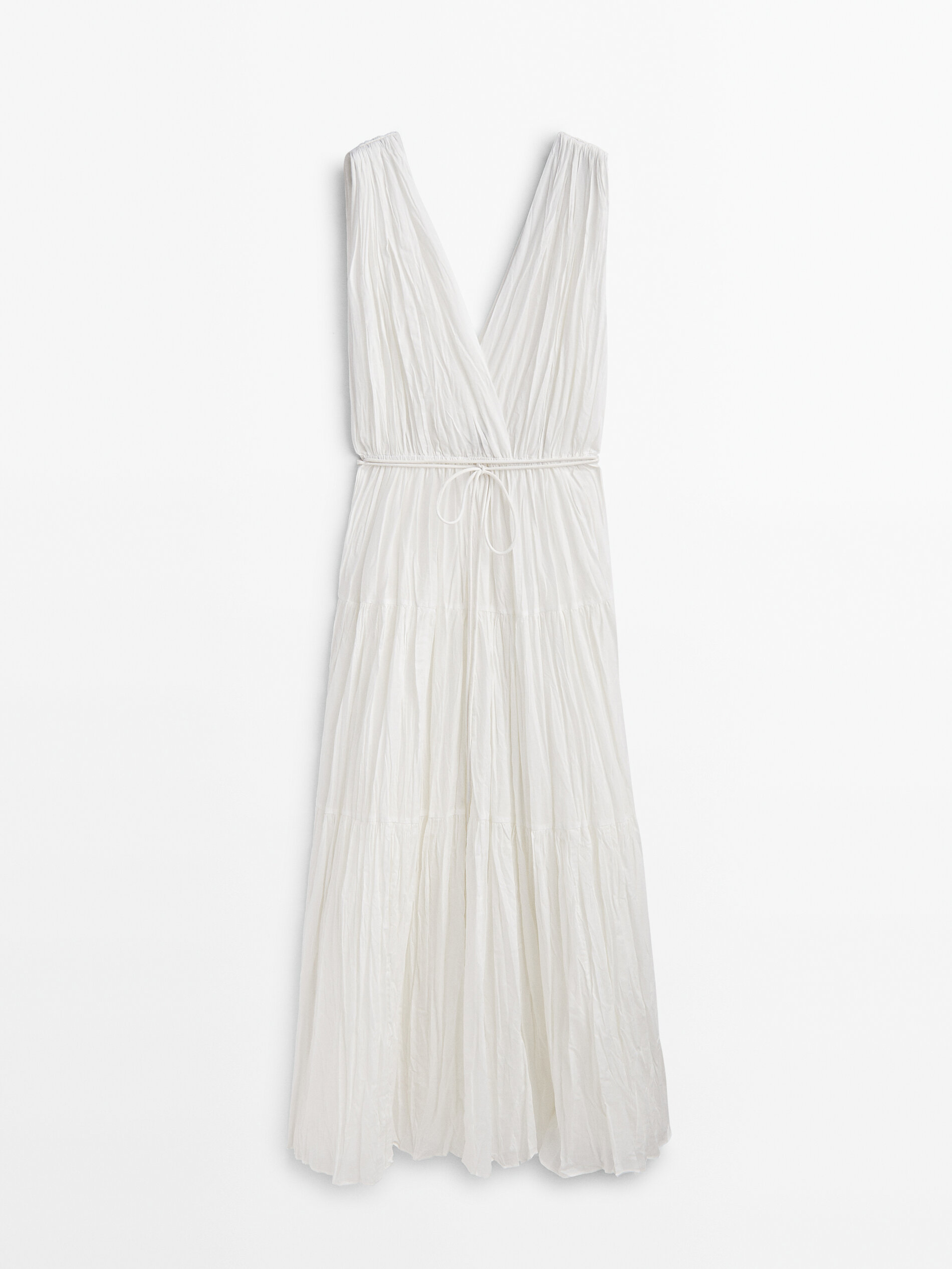 Vestido plissado com cordão - BRANCO