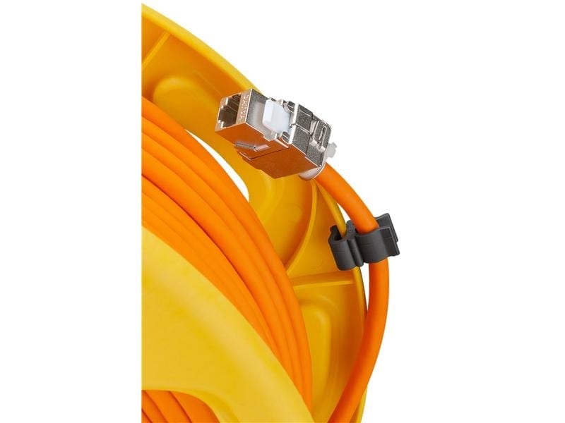 Goobay Patchkabel 58934 Cat 7A, S/FTP, 50 m, Orange Mobile RJ45 Netzwerk Kabeltrommel