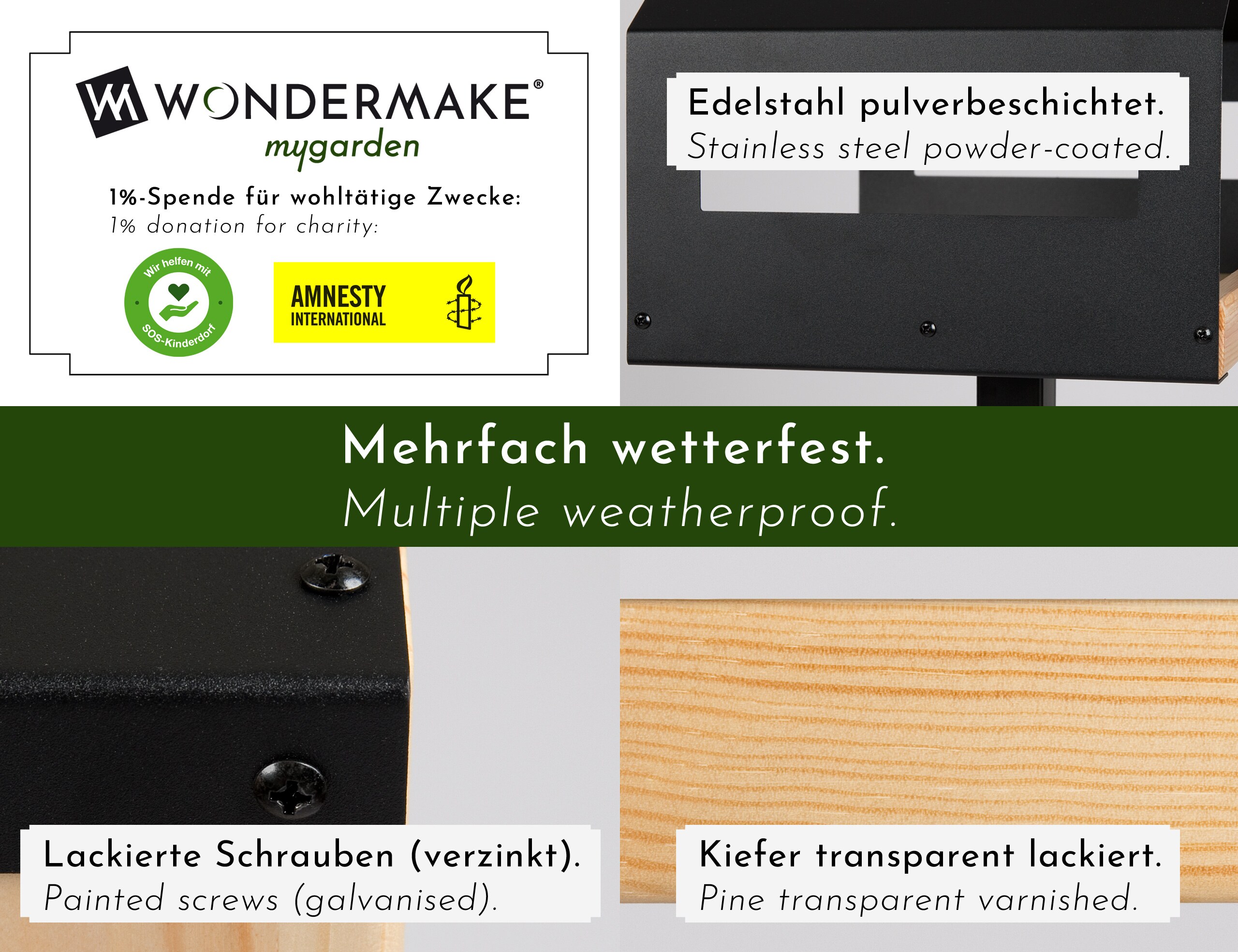 WONDERMAKE® Design Vogelhaus mit Ständer aus Metall und Holz wetterfest, modernes Vogelfutterhaus groß Metalldach stehend, Vogelhäuschen Futterhaus für Vögel zum Stellen XL