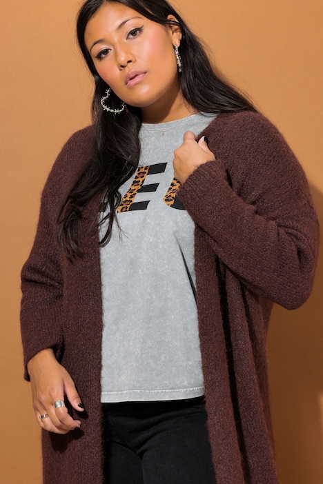 Long-Strickjacke, oversized, offene Form, Langarm