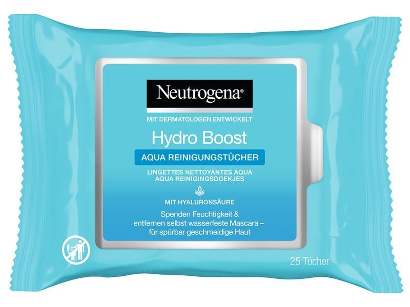 Neutrogena Reinigungstücher Hydro Boost Aqua 25 Stück Weiche Reinigungstücher getränkt in einer erfrischenden Reinigungslotion
