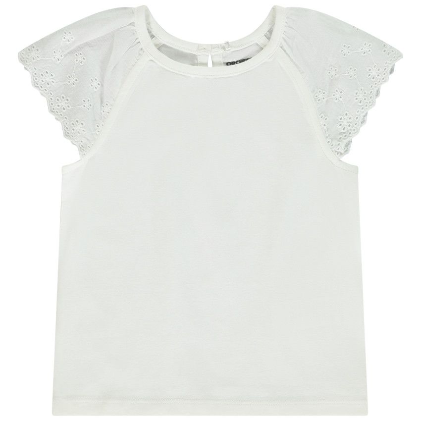 T-shirt manches courtes en broderie anglaise pour bébé fille - Blanc