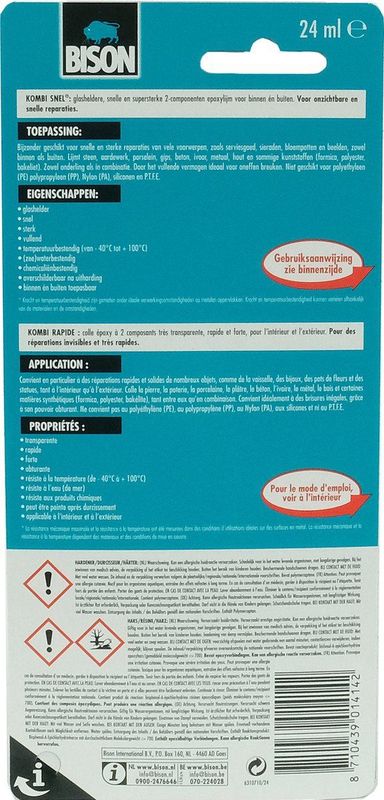 Bison - Kombi Snel - Lijm - Glashelder - 24 ml - Met Mengbakje en Spatel