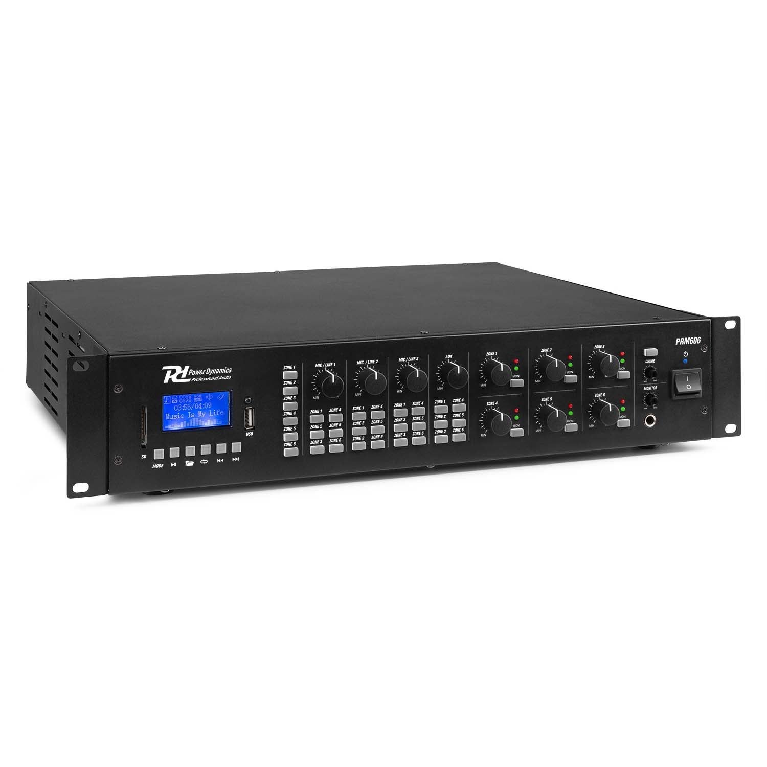 Power Dynamics PRM606 100V 6-zone 19-inch versterker - 6x 60 Watt