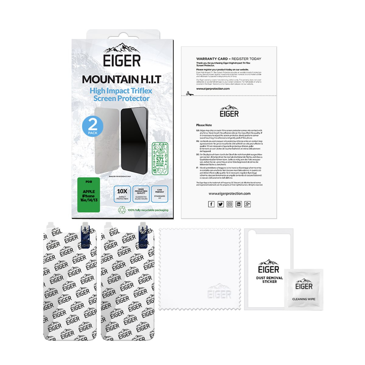 (2er Set) iPhone 16e / 14 / 13 Mountain H.I.T High Impact Triflex Panzerglas 2.5D Displayschutz Case Friendly (EGSP01028)