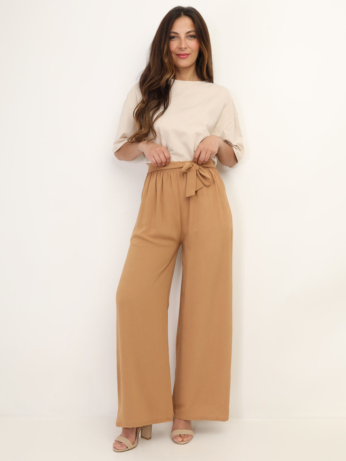 Pantalon fluide ceinturé- Camel