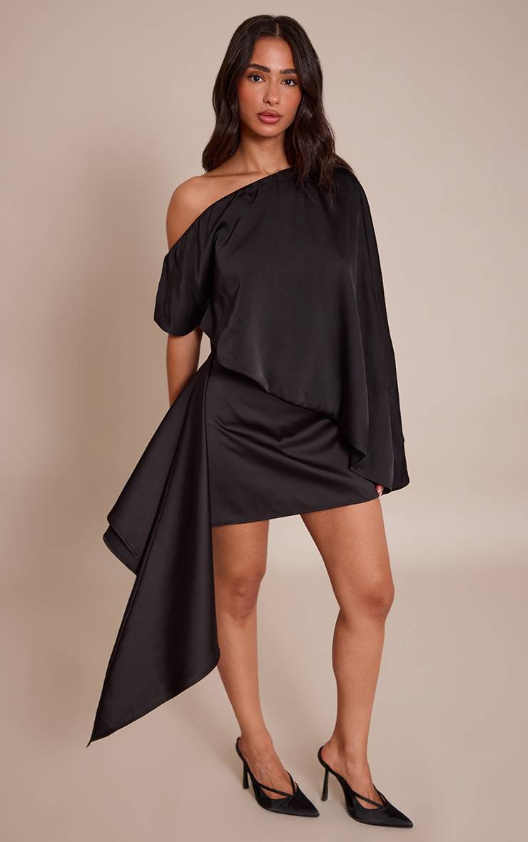 Noir Mini-jupe Asymétrique En Satin Petite Taille Coordonnée