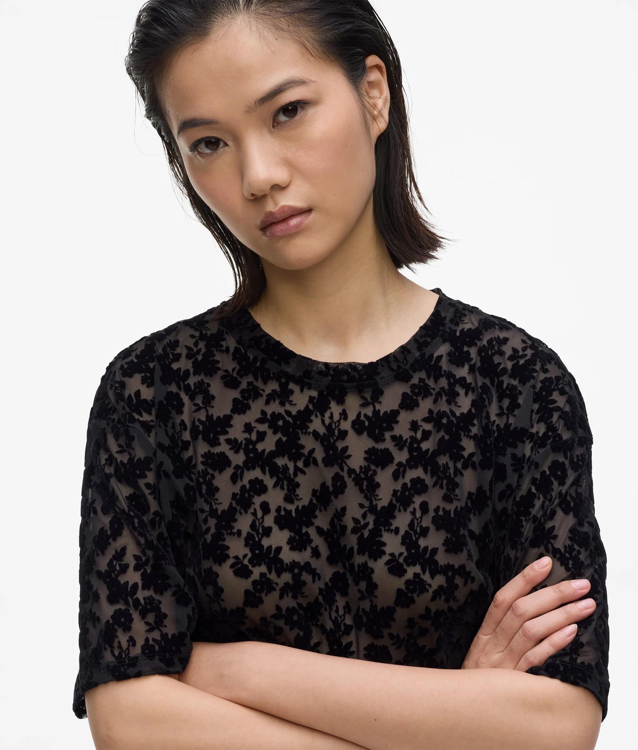 T-shirt van mesh met bloemenprint