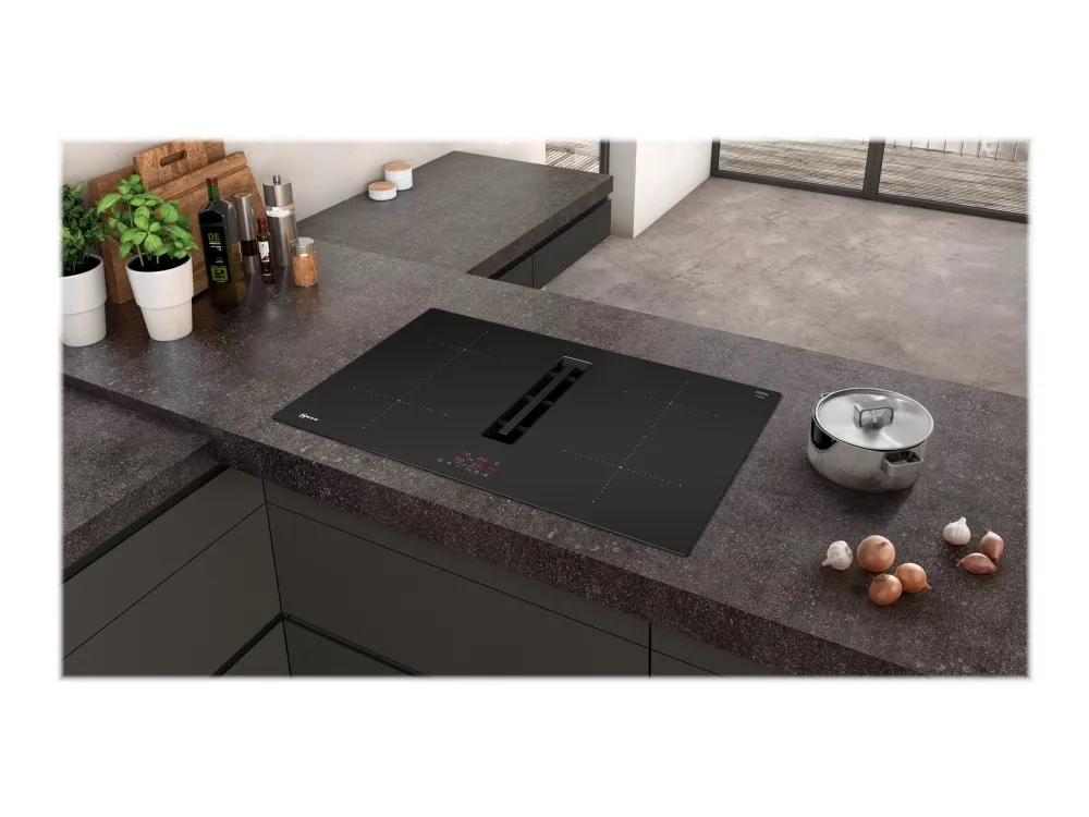Neff N 50 T48CB1AX2 - Induktions kogeplade - 4 plader - Niche - bredde: 75 cm - dybde: 49 cm - Klasse B - rammeløs - sort med downdraft-udstødning (ekstraktion og recirkulation med ekstra ekstraktion og recurkulationssæt)