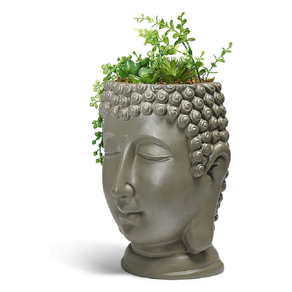 Tête Bouddha XXL avec plante artificelle