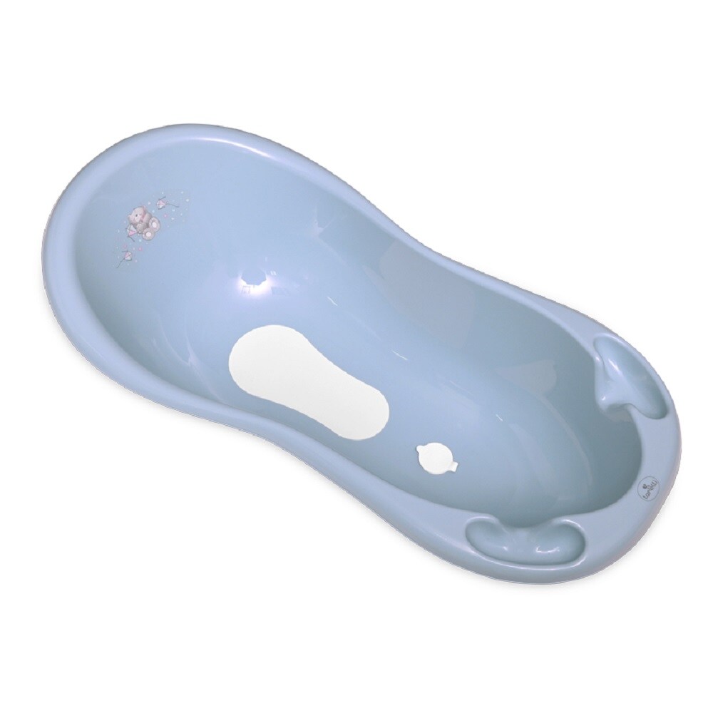 Lorelli Baby Badewanne 100 cm mit Anti-Rutsch-Matte, Wasserablauf, Ablagefächer blau