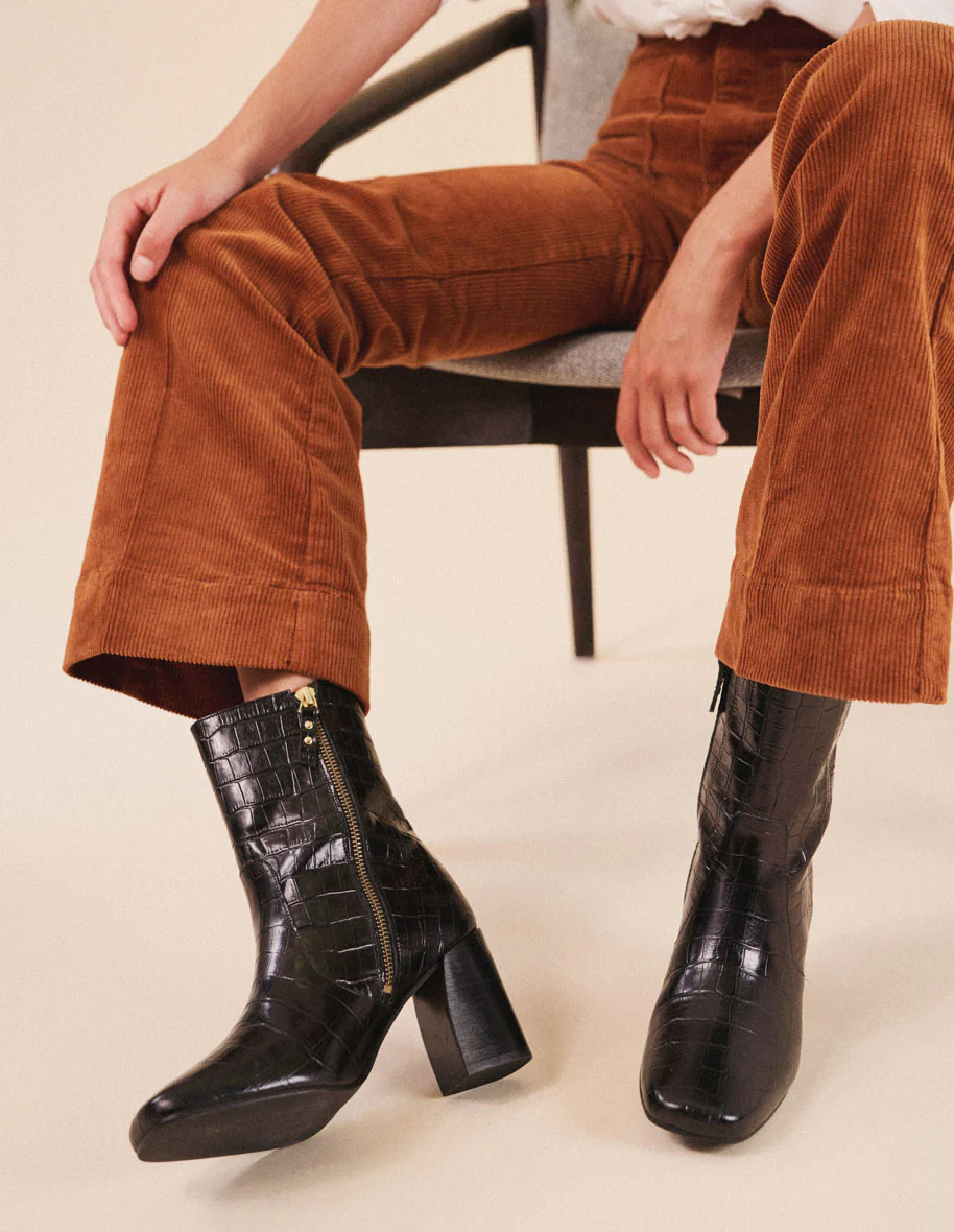 Bottines à talons Irène - Croco XL noir