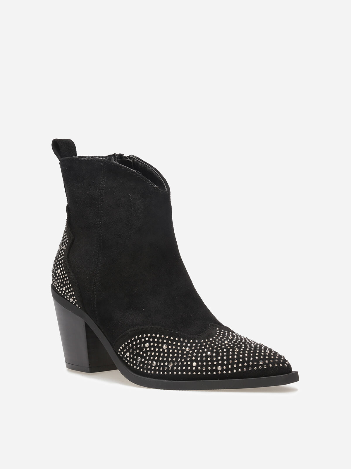 Santiags en suédine à strass- Noir