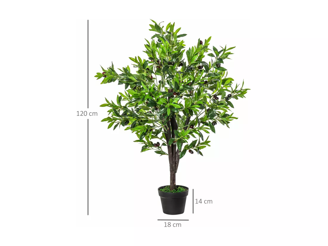 Outsunny Arbre artificiel olivier plante artificiel hauteur 1,2 m tronc branches lichen feuilles grand réalisme pot inclus