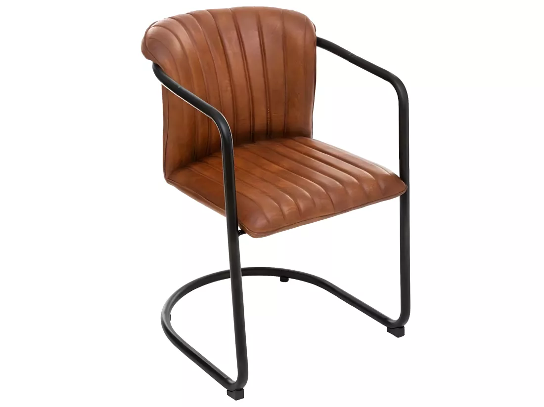 Lot de 2 fauteuils en cuir coloris cognac - Longueur 52 x Profondeur 62 x Hauteur 77,5 cm