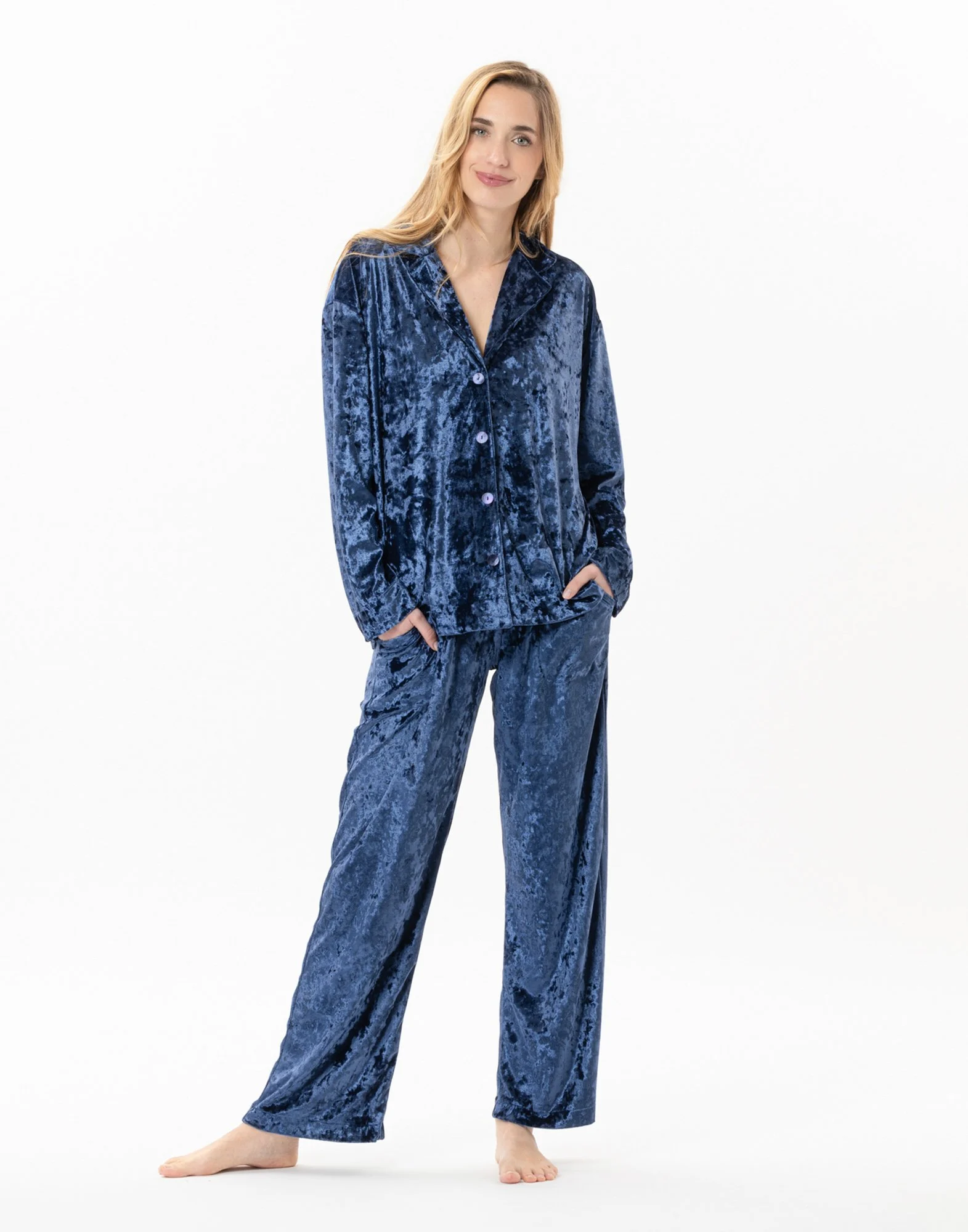 PLATINE 870 - Veste en panne de velours | Bleu