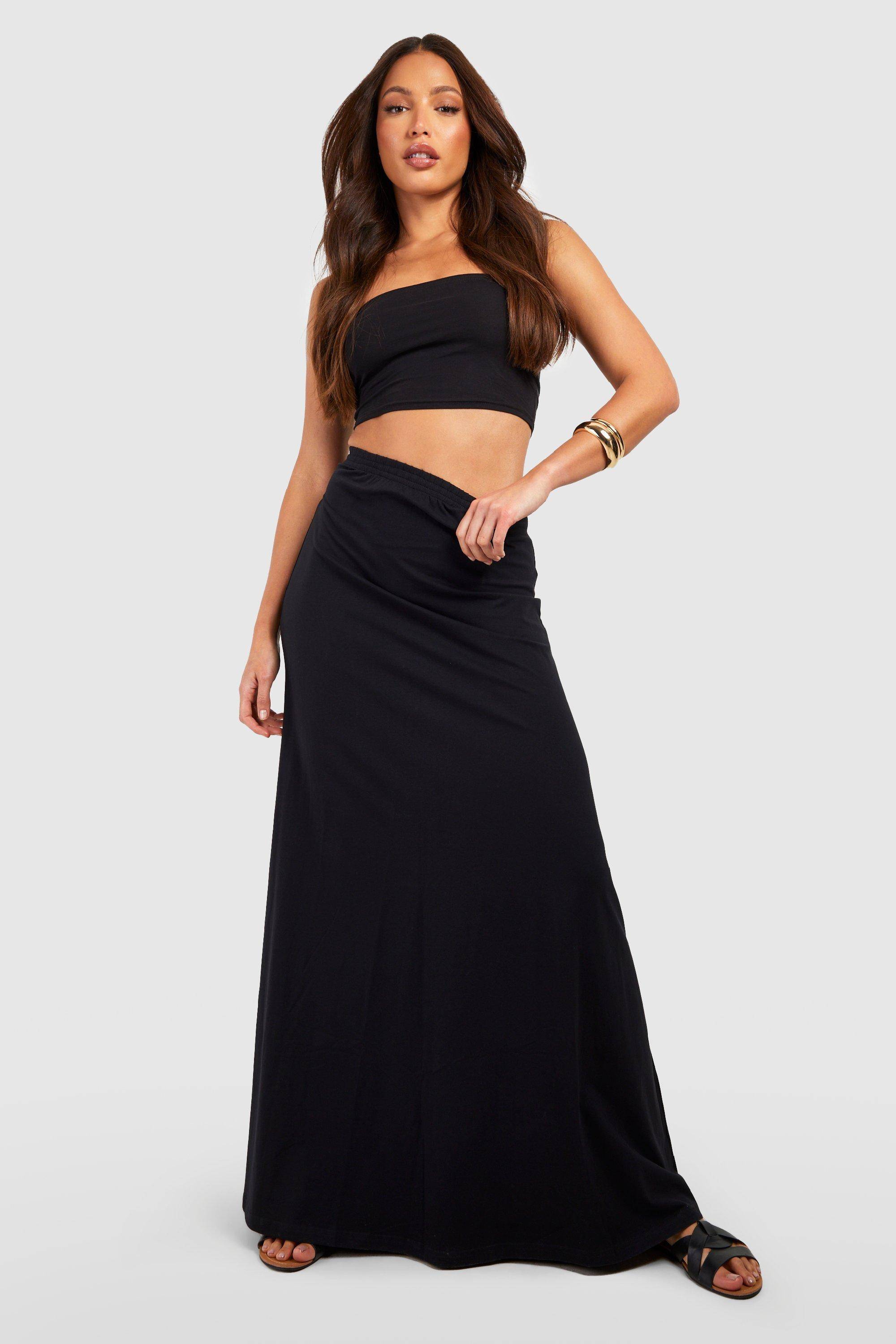 boohoo Jupe Maxi Balayant le Sol en Mélange de Coton Basique pour Grandes Tailles