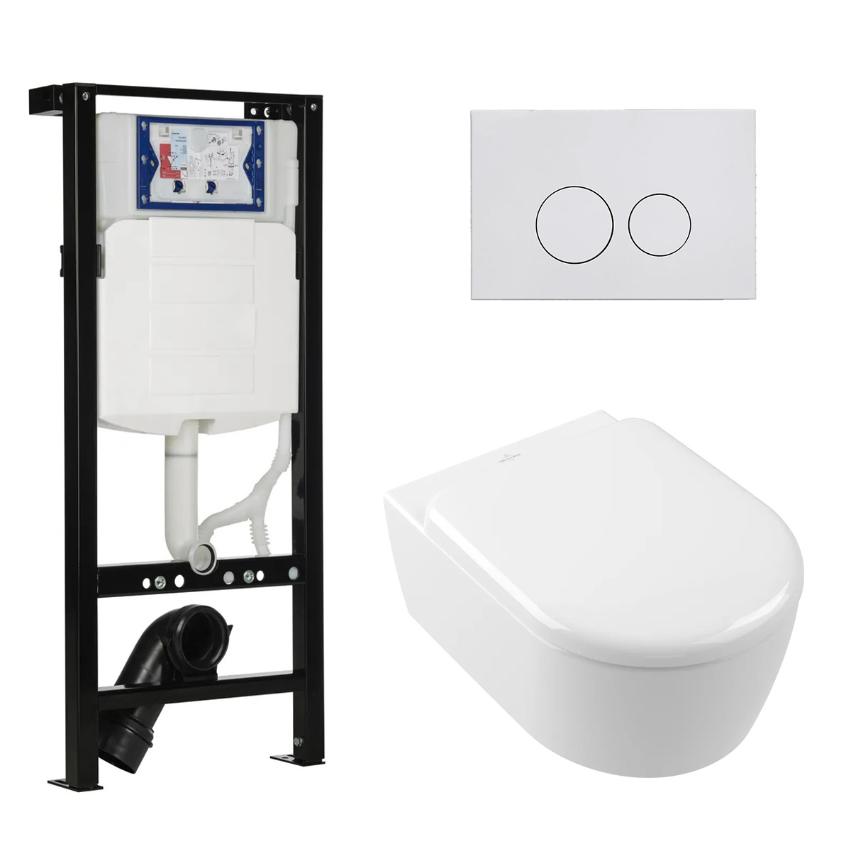 Geberit UP320 met Plieger frame toiletset met Villeroy & Boch Skyla randloos toilet met TwistFlush en softclose zitting
