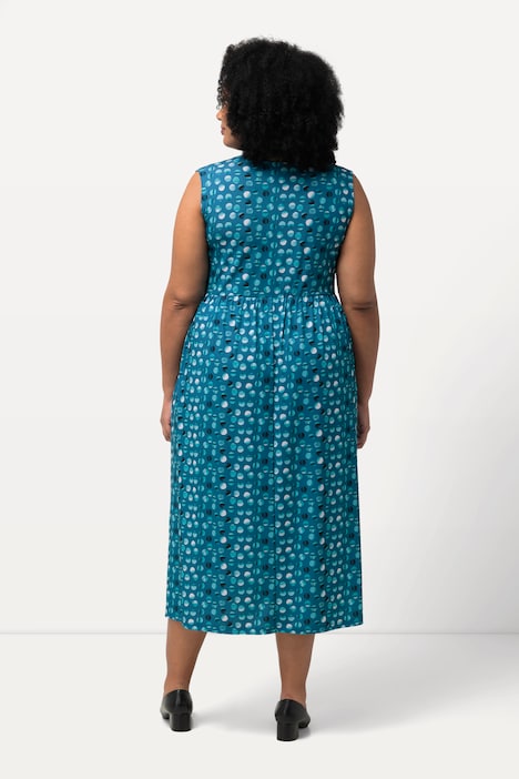 Jerseykleid, Punkte, A-Linie, V-Ausschnitt, ärmellos