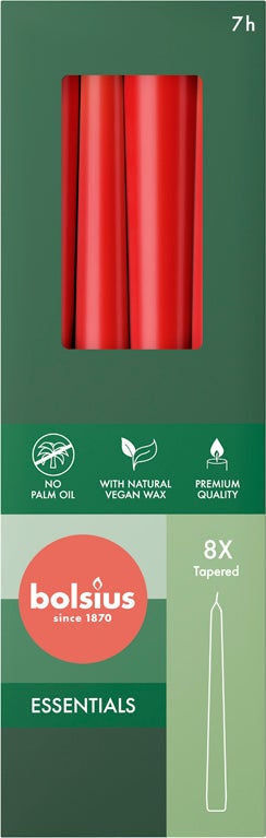 Bolsius dinerkaars Essentials rood 7 uur 4,5 x 8,2 x 25,1 cm 8 stuks