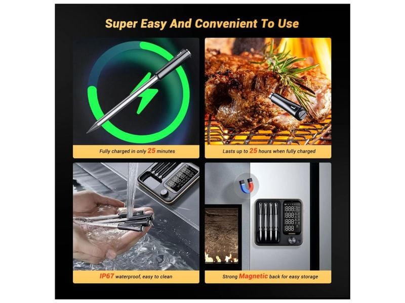 Inkbird Fleischthermometer INT-14-BW 4x drahtlose Sonden Multi-Mode, Multi-Sonde WiFi & Bluetooth Fleischthermometer