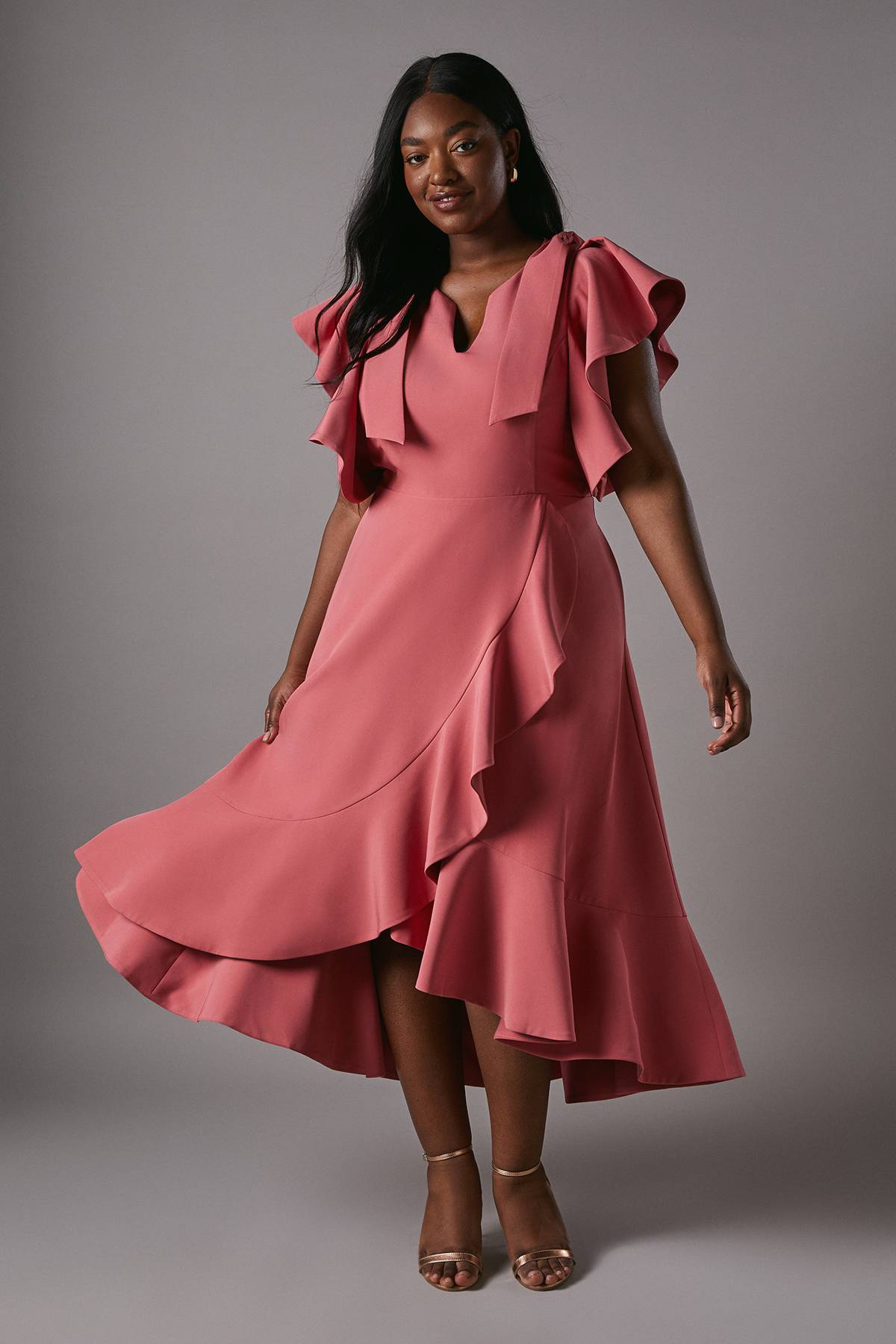 Coast Robe Midi Portefeuille à Volants en Crêpe Plus