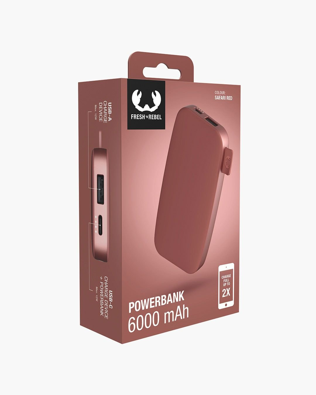 (6000mAh) USB C / USB Powerbank Super Fast Charger Ladegerät (2PB6100SR) - Safari Red