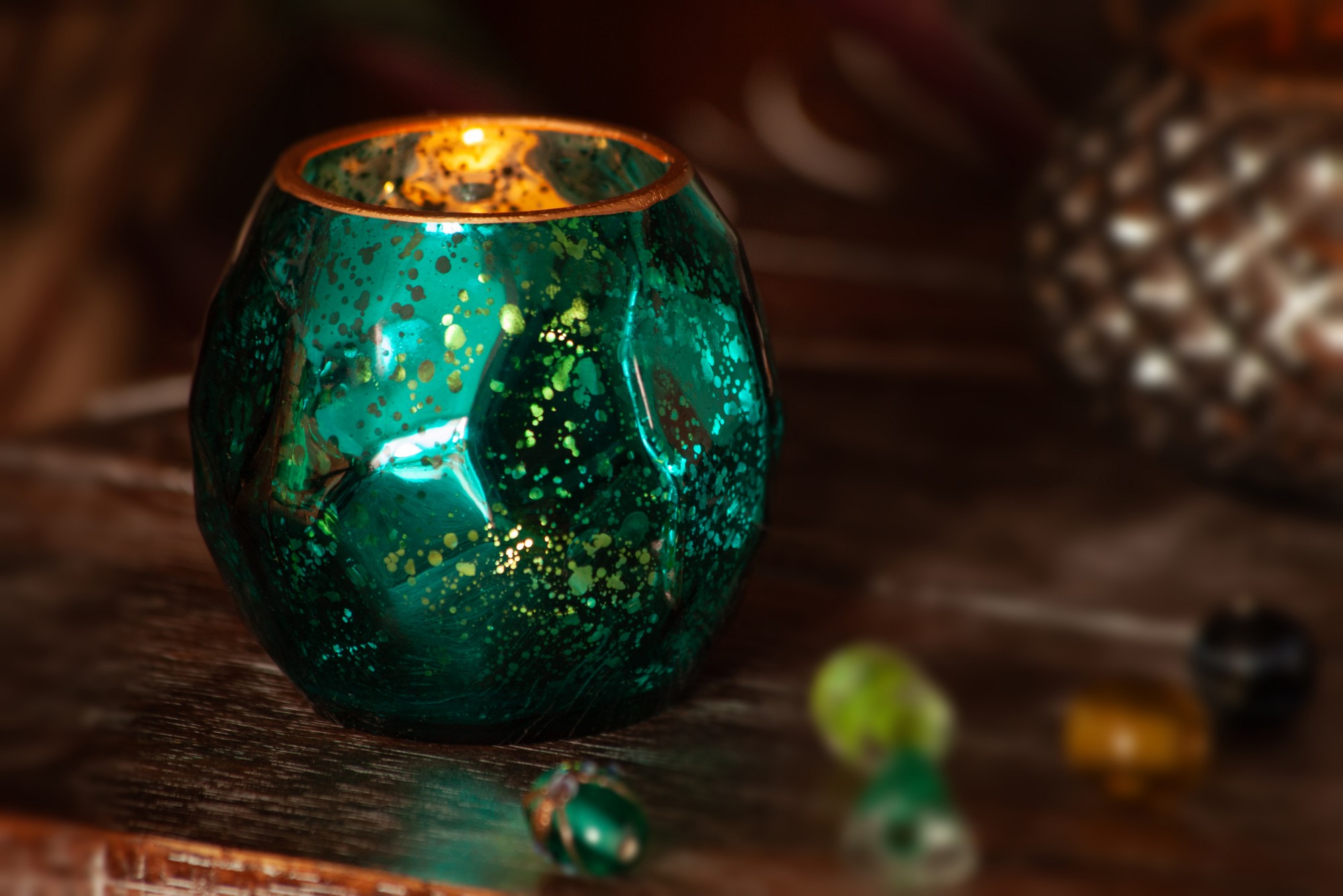 Glas-Windlicht blau, H 7,5 cm, Ø 8,5 cm von fischer's lagerhaus
