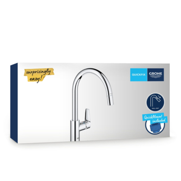 Grohe Keukenmengkraan Start Edge Hoge Uitloop Uittrekbare Mousseur Chroom