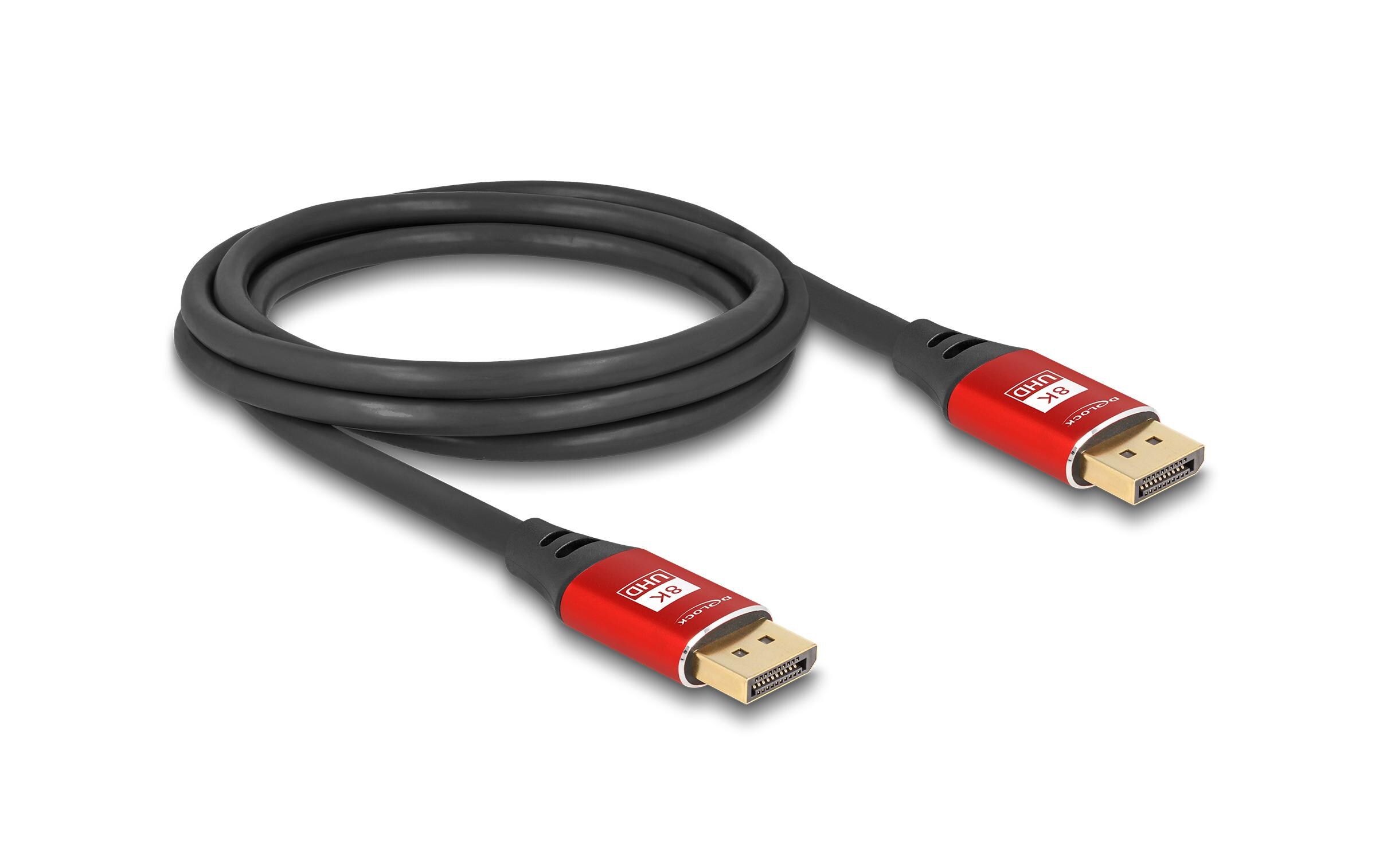 Kabel 8K 60 Hz DisplayPort - DisplayPort, 2 m, RotDelock DisplayPort Kabel 8K 60 Hz 2 m rot Metall