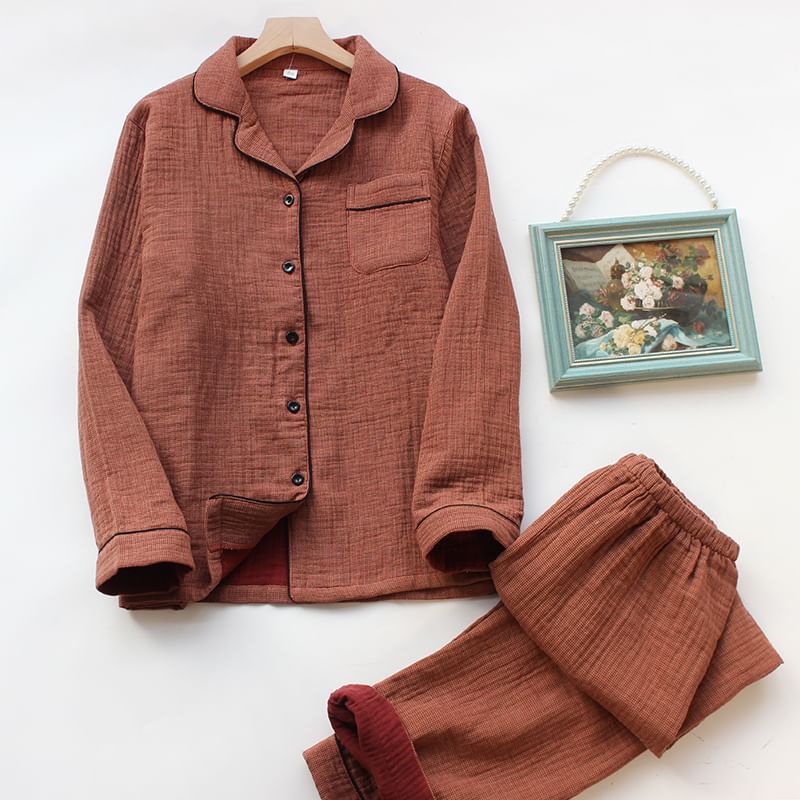 Dogini - Bijpassende pyjamaset voor koppels: geruite top met lange mouwen + broek