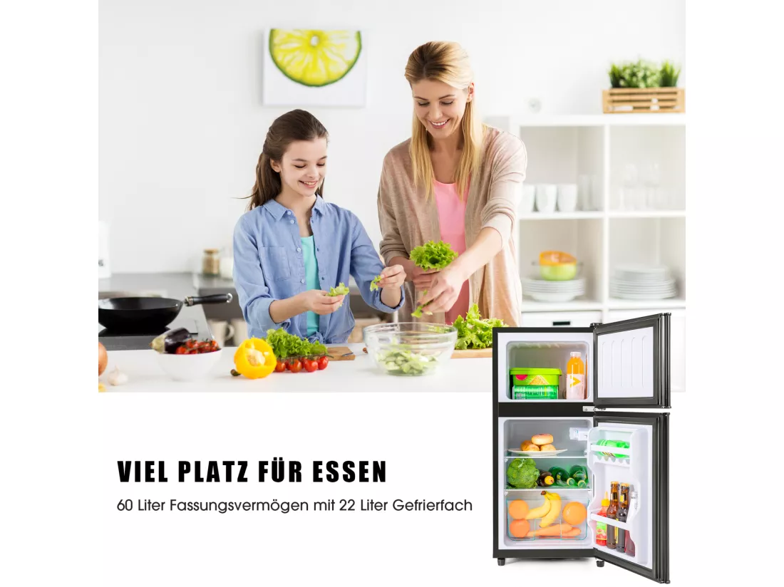 Mini Réfrigérateur - 22L congélateur + 38L réfrigérateur - 42x45.5x86.8cm - 172 kWh/an, lumière LED - Classe F - Noir