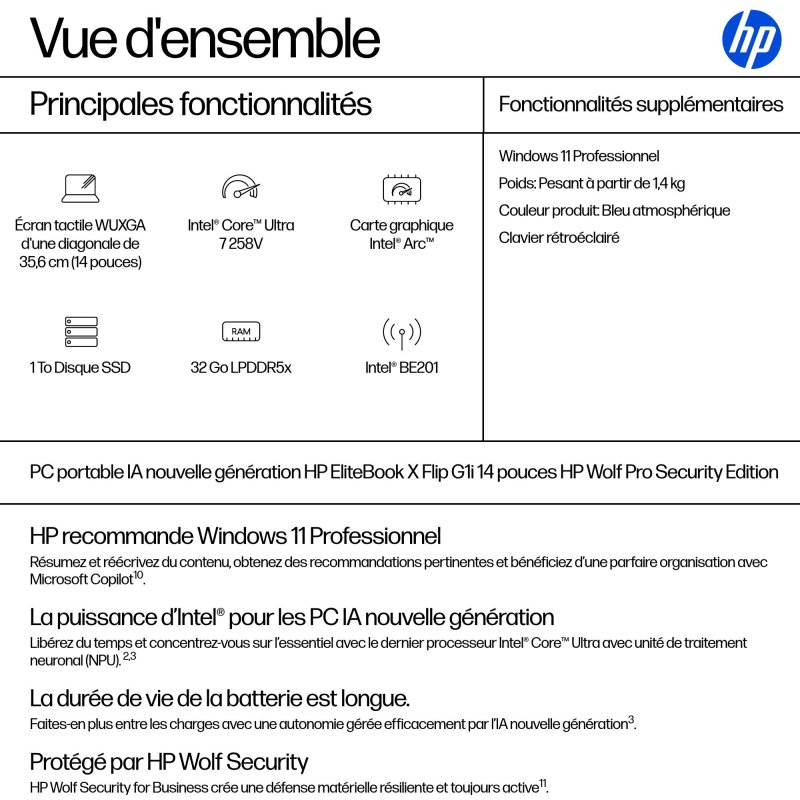HP EliteBook X Flip G1i Next Gen AI Wolf Pro Security Edition Copilot+ PC Intel Core Ultra 7 258V Hybride (2-en-1) 35,6 cm (14