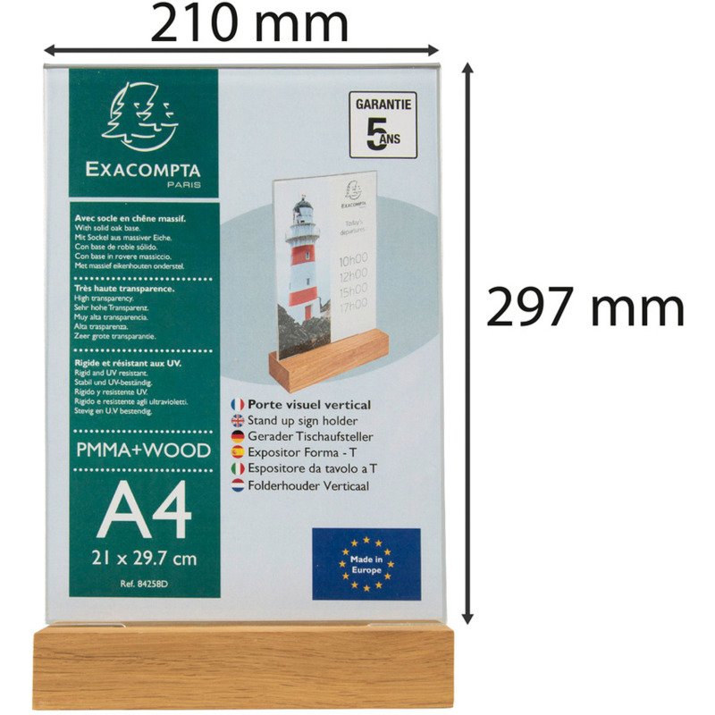 Présentoir de table double face socle en bois A4
