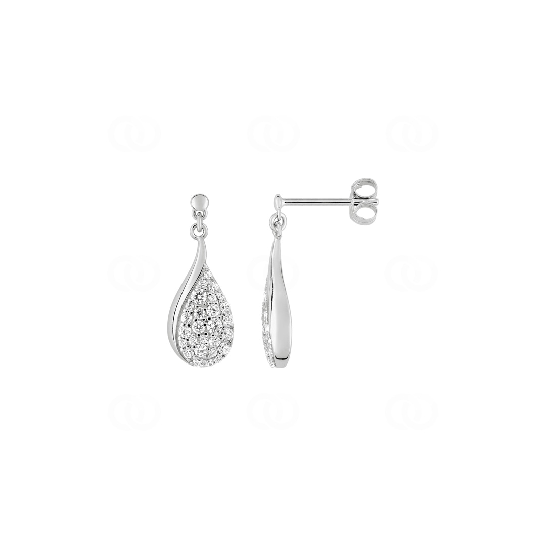 Ohrringe 925 Silber rhodiniert Tropfen mit Zirkonia pavé