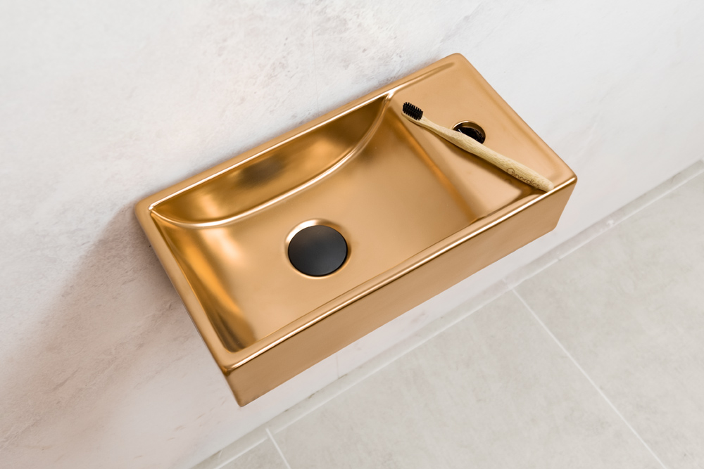 Saniclear Ruby fontein mat rose goud 40x22cm rechts