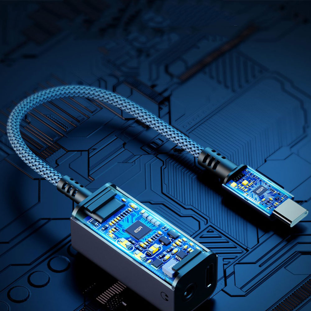 (10cm) USB C (m) auf 3.5mm Kopfhöreranschluss und USB C Port (w) Nylon Kabel mit Power Delivery (PD 2.0) - Grau